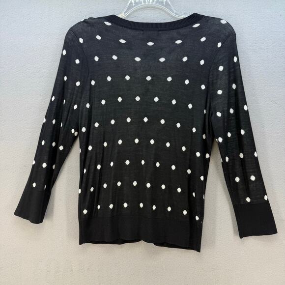Halogen Cardigan Sweater Women's L Black White Polka Dot Preppy Normcore EUC - Picture 2 of 7